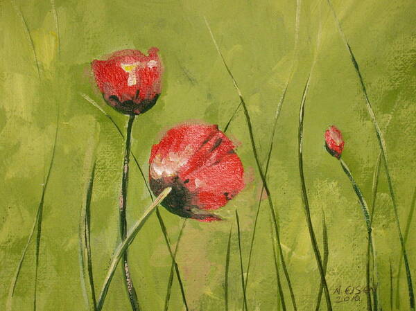 Natalie Eisen Poster featuring the painting Swaying Poppies by Outre Art Natalie Eisen