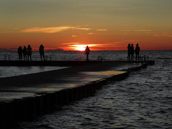 People Poster featuring the photograph Swimming Dock Sunset Silhouette by David T Wilkinson