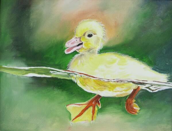 Duck Poster featuring the painting Swimming Duckling by Teresa Smith