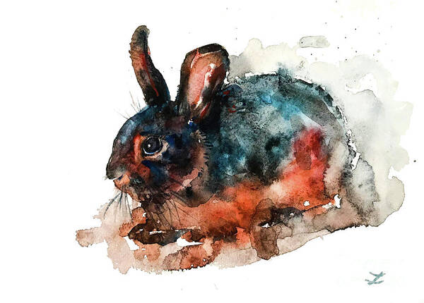 Bunny Poster featuring the painting Tan Rabbit by Zaira Dzhaubaeva