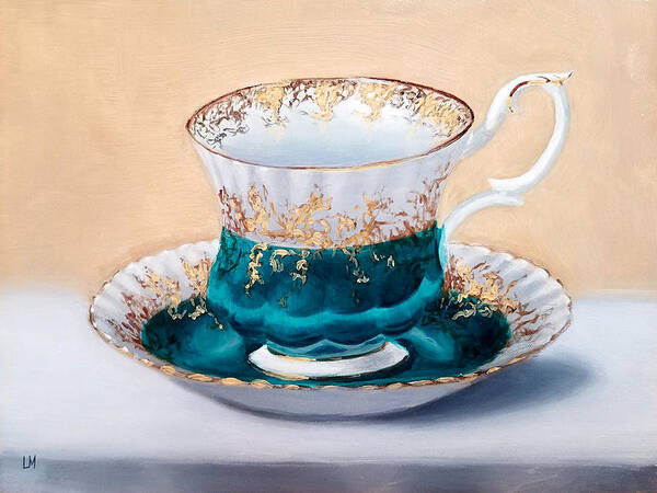 Oil Poster featuring the painting Teacup by Linda Merchant