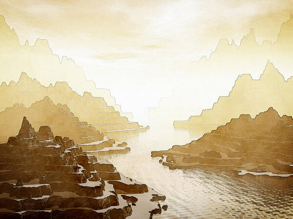 Digital Art Poster featuring the digital art Terraced Fantasy Landscape by Phil Perkins