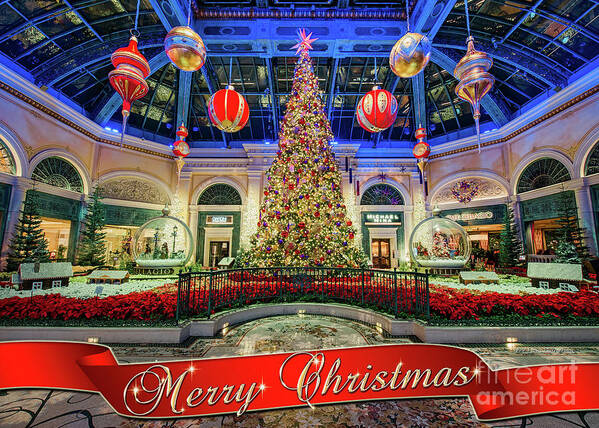 Bellagio Conservatory Poster featuring the photograph The Bellagio Conservatory Christmas Tree Card 5 by 7 by Aloha Art