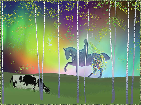 Symbolic Digital Art Poster featuring the digital art The blue rider suite by Harald Dastis