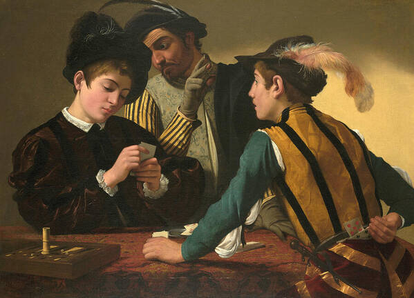 Caravaggio Poster featuring the painting The Cardsharps #1 by Caravaggio