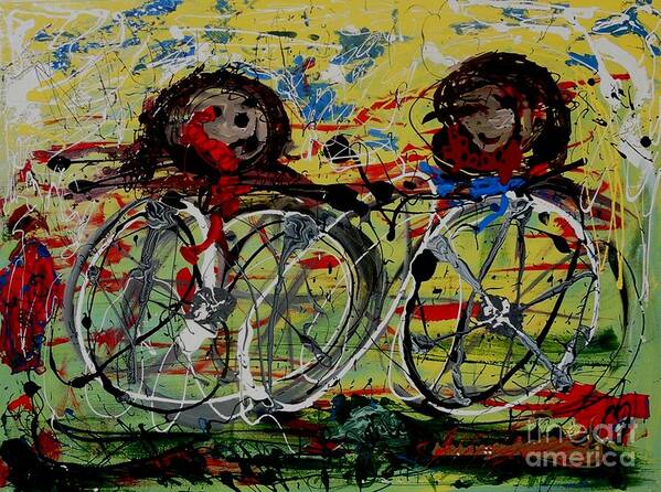 Abstract Poster featuring the painting The Cyclists by Rebecca Flores