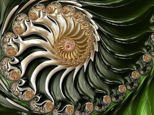 Surreal Nautilus Poster featuring the digital art The Emerald Queen's Nautilus by Susan Maxwell Schmidt