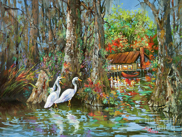 Louisiana Art Poster featuring the painting The Gathering - Louisiana Swamp Life by Dianne Parks