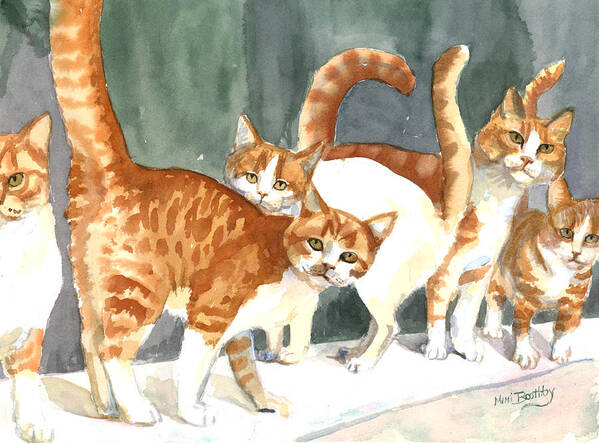 Ginger Cats Poster featuring the painting The Ginger Gang by Mimi Boothby