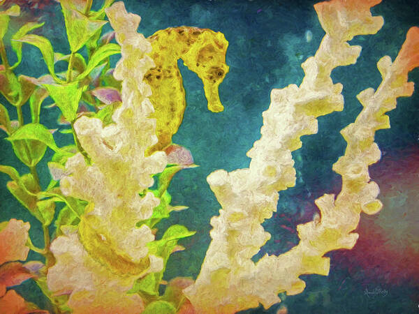 Golden Seahorse Poster featuring the photograph The Golden Seahorse Painted by Sandi OReilly