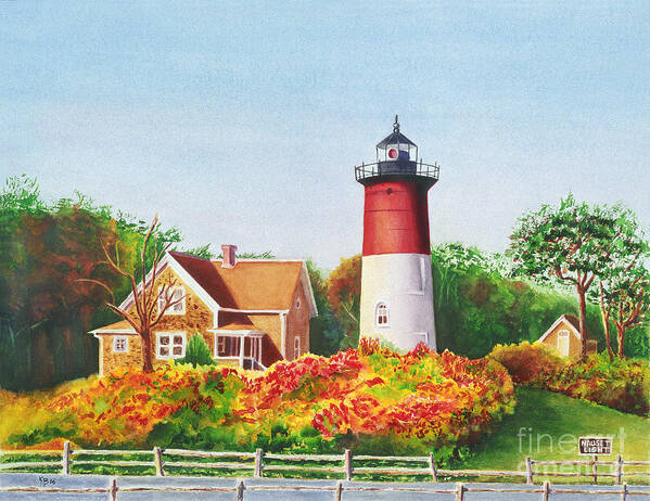 Lighthouse Poster featuring the painting The Lighthouse by Karen Fleschler
