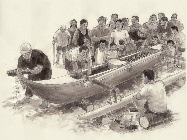 Fishing Canoe Poster featuring the drawing The New Canoe by Judith Kunzle