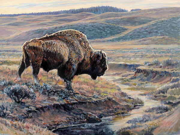 Bison Poster featuring the painting The Old Bull by Steve Spencer