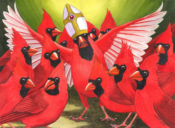 Cardinal Poster featuring the painting The Pontificator by Catherine G McElroy