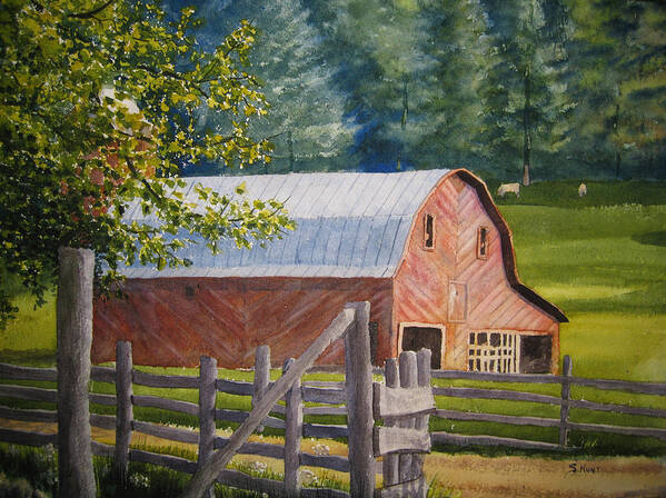 Landscape Poster featuring the painting The Red Barn by Shirley Braithwaite Hunt