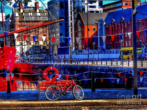 Red Bicycle Poster featuring the photograph The Red Bicycle at Albert Dock by Joan-Violet Stretch