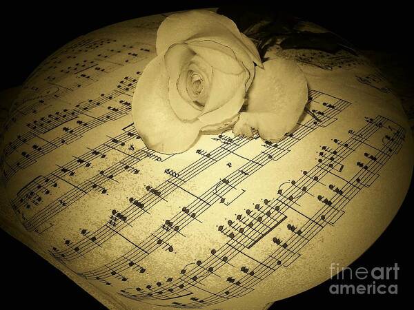 Music Poster featuring the photograph The Schubert Rose in Sepia by Joyce Kimble Smith