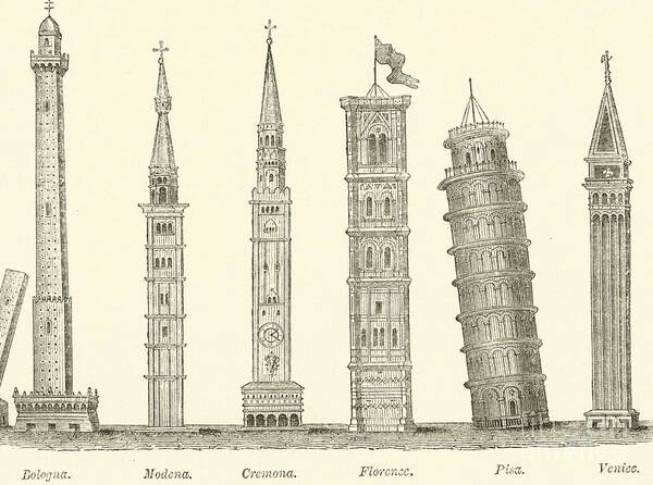 Great Poster featuring the drawing The seven great towers by English School
