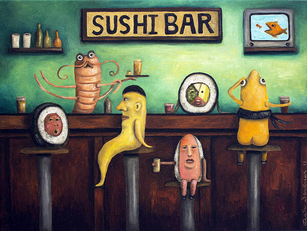 Sushi Poster featuring the painting The Sushi Bar by Leah Saulnier The Painting Maniac