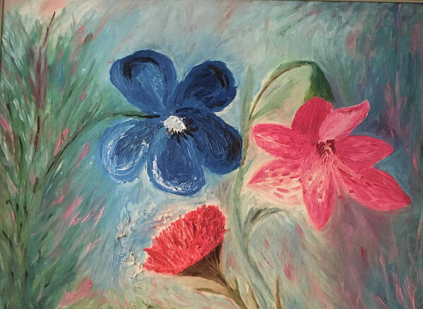 Flowers Poster featuring the painting The Three Flowers by Susan Grunin