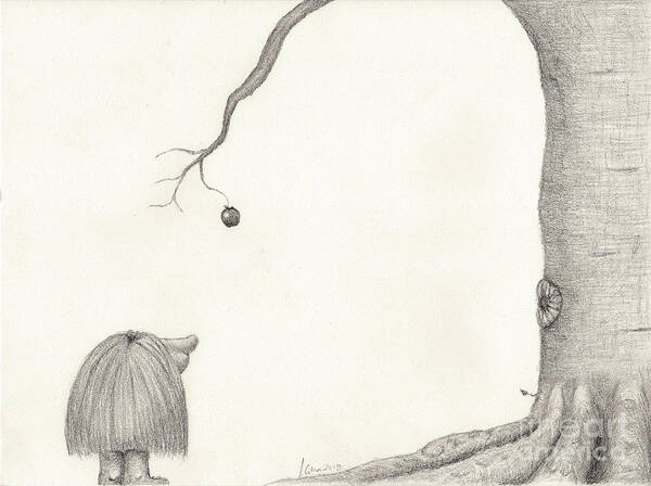 Pencil Poster featuring the digital art The Troll and the Apple by Jon Munson II
