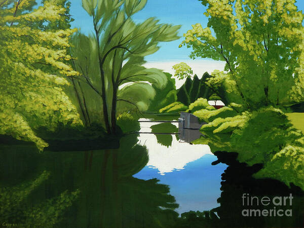 Fine Art Landscape Poster featuring the painting The Weir at Oaks Creek Crossing by Robert Coppen