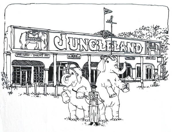 Thousand Oaks Ca - Jungleland - Animal Compond For The Hollywood Movie Industry. Poster featuring the drawing Thousand Oaks CA Jungleland by Robert Birkenes