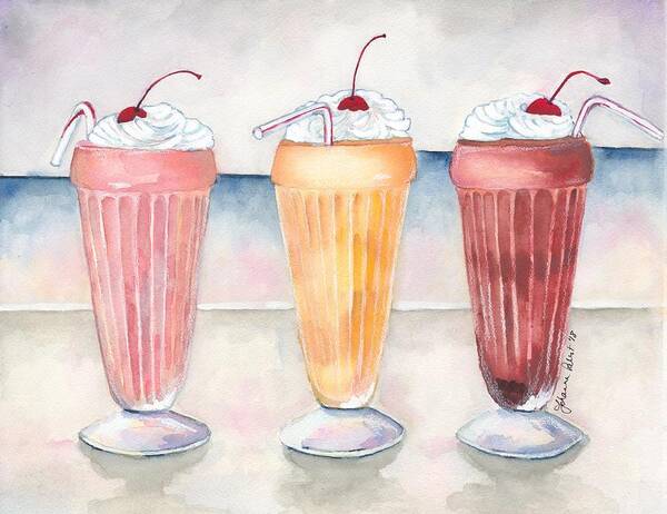 Milkshake Art Poster featuring the painting Three Milkshakes by Johanna Pabst