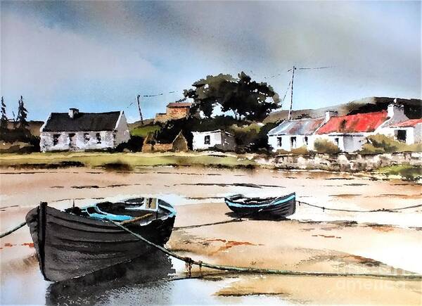  Poster featuring the painting Tide out in Erlak Roundstone Galway by Val Byrne