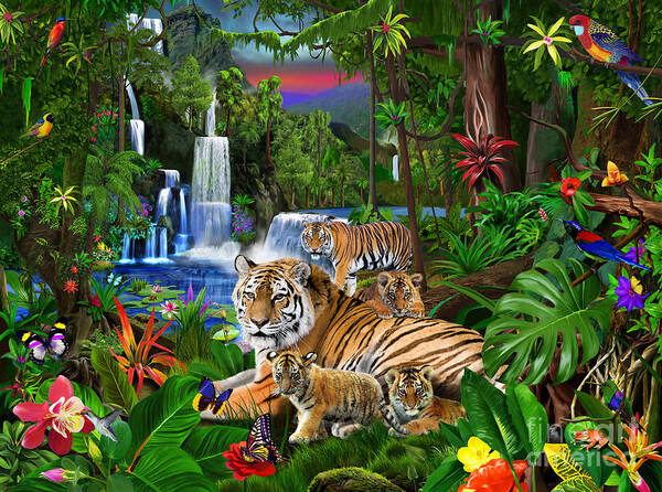 Gerald Newton Poster featuring the digital art Tigers of the Forest by MGL Meiklejohn Graphics Licensing