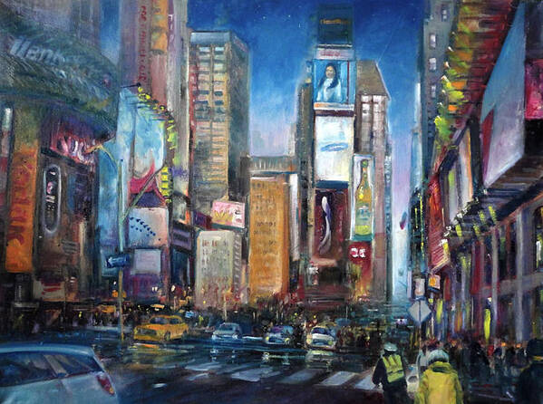 New York City Poster featuring the painting Times Square New York City by Hall Groat Sr