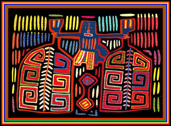 Cuna Indian Mola Poster featuring the digital art Tribal Woman Fanning Stove by Vagabond Folk Art - Virginia Vivier