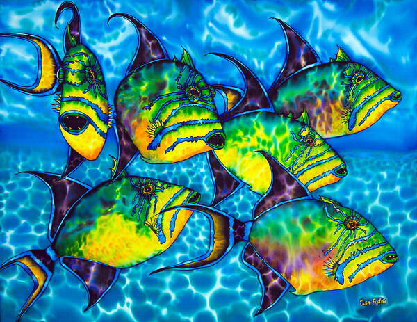 Diving Poster featuring the painting Trigger Fish - Caribbean Sea by Daniel Jean-Baptiste