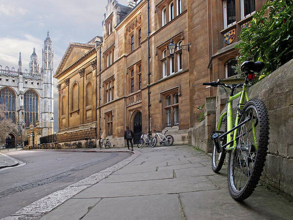 Bicycle Poster featuring the photograph Trinity Lane Clare College Cambridge Great Hall by Gill Billington
