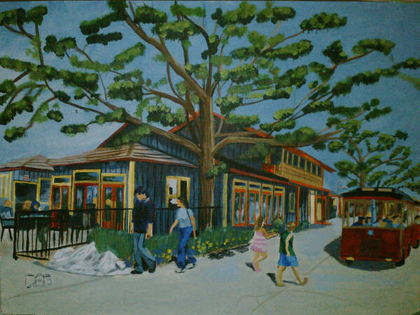 Nature Poster featuring the painting Trolley passing williams coffee by David Bigelow