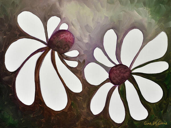 Flower Poster featuring the painting Two Daisies by Gina De Gorna