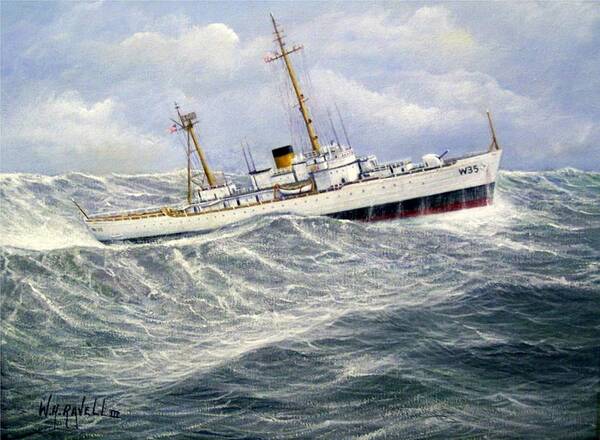 United States Coast Guard Cutter Ingham In Heavy Seas Poster featuring the painting United StatesCoast Guard Cutter Ingham by William Ravell