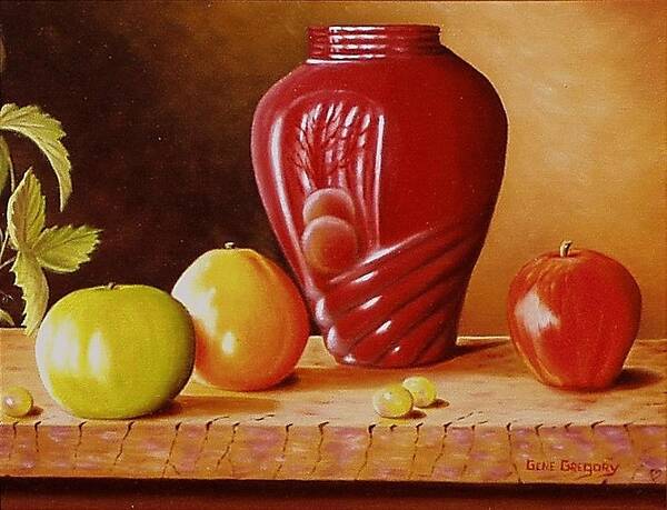 Still Life Poster featuring the painting Urn an apple by Gene Gregory