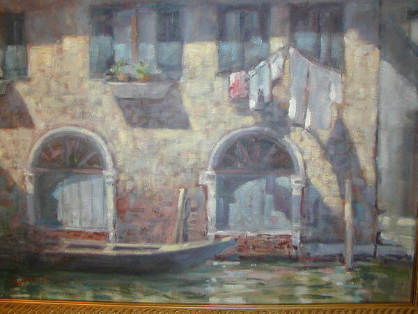 Venitian Scene. Poster featuring the painting Venice canal by Bart DeCeglie