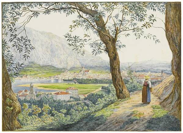 Jacob Alt Frankfurt Am Main 1789 - 1872 Vienna A View Of The Lake And Town Of Como Poster featuring the painting Vienna A View Of The Lake And Town Of Como by MotionAge Designs