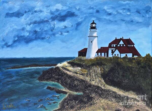  Poster featuring the painting View from the North Portland Head Light by Barrie Stark