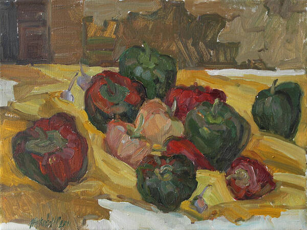 Still Life Poster featuring the painting Village peppers by Juliya Zhukova
