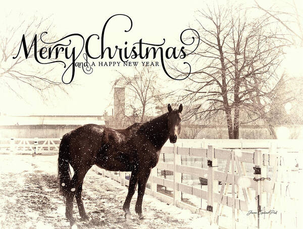 Merry Christmas Poster featuring the photograph Vintage Merry Christmas with Horse by Joann Copeland-Paul