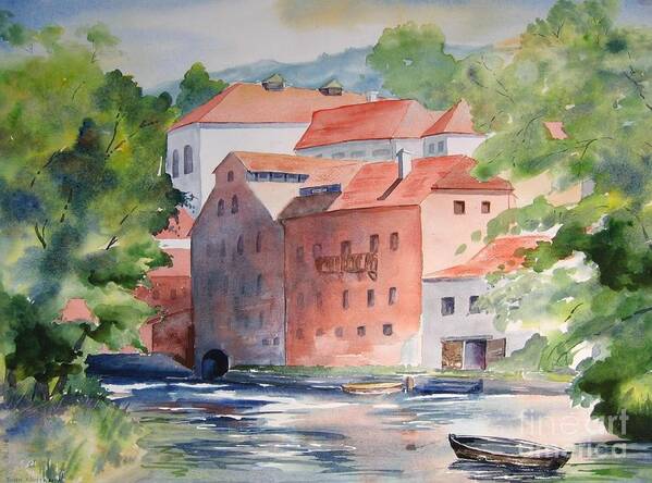 Watercolours Poster featuring the painting Vlatava Mill by John Nussbaum