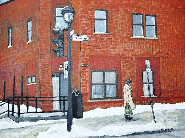 Pointe St. Charles Poster featuring the painting Waiting for the 107 Bus by Reb Frost