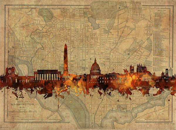 Washington Dc Poster featuring the digital art Washington Dc Skyline Vintage by Bekim M