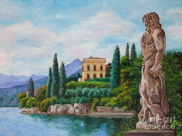 Lake Como Art Poster featuring the painting Watching Over Lake Como by Charlotte Blanchard