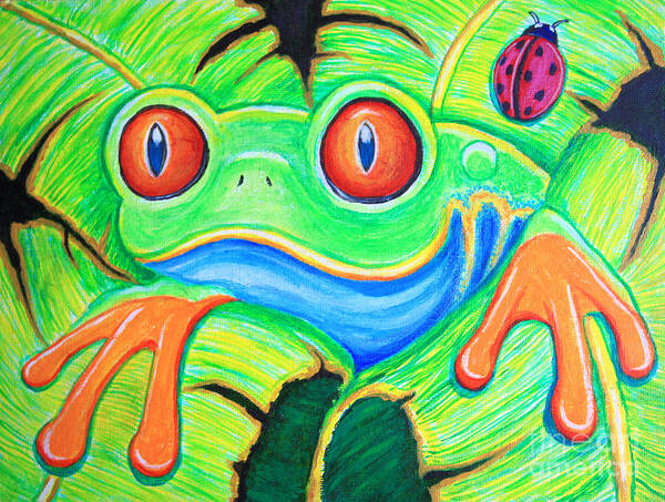 Frog Poster featuring the painting Watching You Red Eyed Tree Frog by Nick Gustafson
