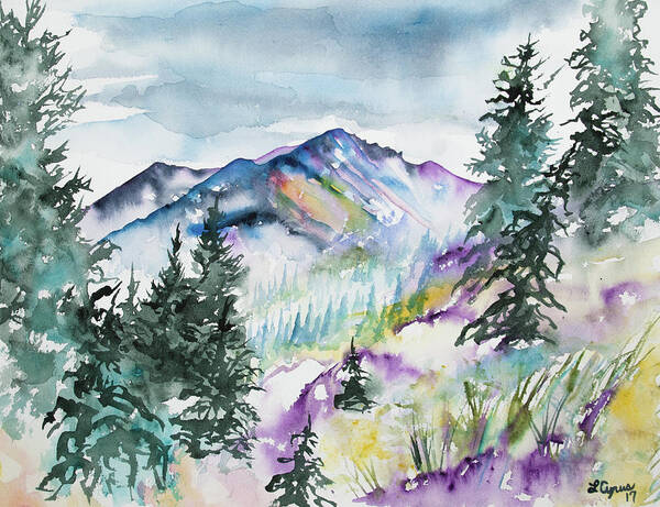 Long's Peak Poster featuring the painting Watercolor - Long's Peak Summer Landscape by Cascade Colors