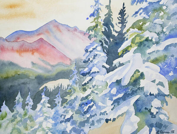 Long's Peak Poster featuring the painting Watercolor - Long's Peak Winter Landscape by Cascade Colors